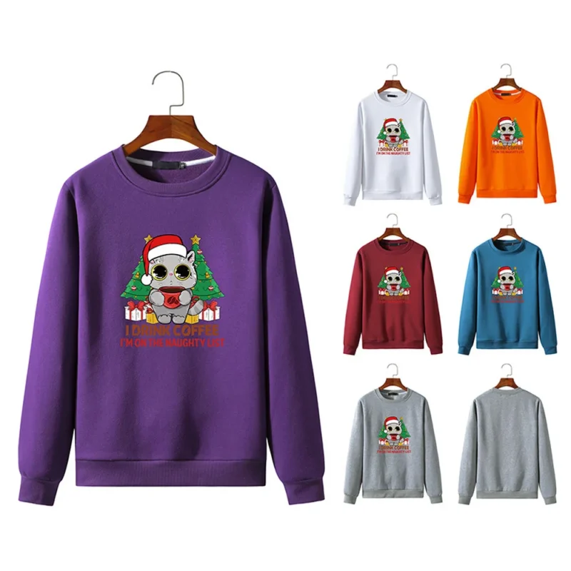 Covrlge Funny Print Men’s Hoodie Christmas Big Eyes Cute Cat Autumn Causal New Men Crewneck Sweatshirt Streetwear Male MWW351