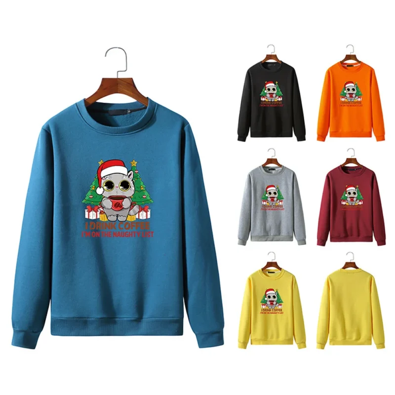 Covrlge Funny Print Men’s Hoodie Christmas Big Eyes Cute Cat Autumn Causal New Men Crewneck Sweatshirt Streetwear Male MWW351