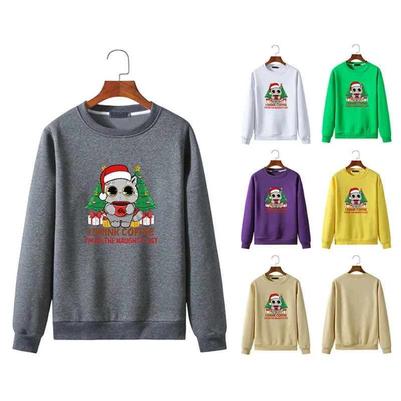 Covrlge Funny Print Men’s Hoodie Christmas Big Eyes Cute Cat Autumn Causal New Men Crewneck Sweatshirt Streetwear Male MWW351