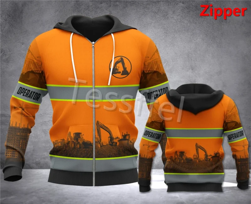 Tessffel Excavator Operator 3D Print Fashion Men’s Outdoor Sunscreen Workwear Hoodies Zipper Hooded Funny Casual Clothes Styel-3